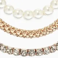 Браслет "Стиль" (набор 3шт) шар №8, со стразинками, тянется, цвет белый в золоте