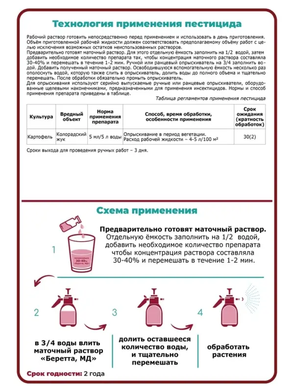 Инсектицид &laquo;Беретта, МД&raquo; для борьбы с вредителями на посадках картофеля, ампула 10 мл