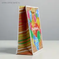 Пакет подарочный крафтовый, упаковка, «С Днём Рождения», S 12 х 15 х 5.5 см