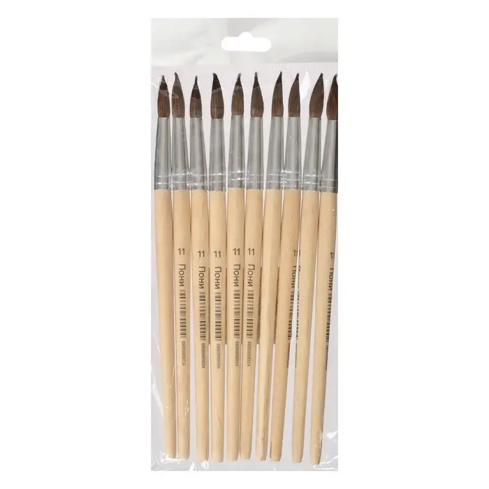 Кисть для рисования, пони, № 11, круглая, деревянная ручка, международный размер