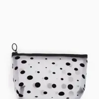 Косметичка DOTs, с рисунком, сетка, на молнии, белая