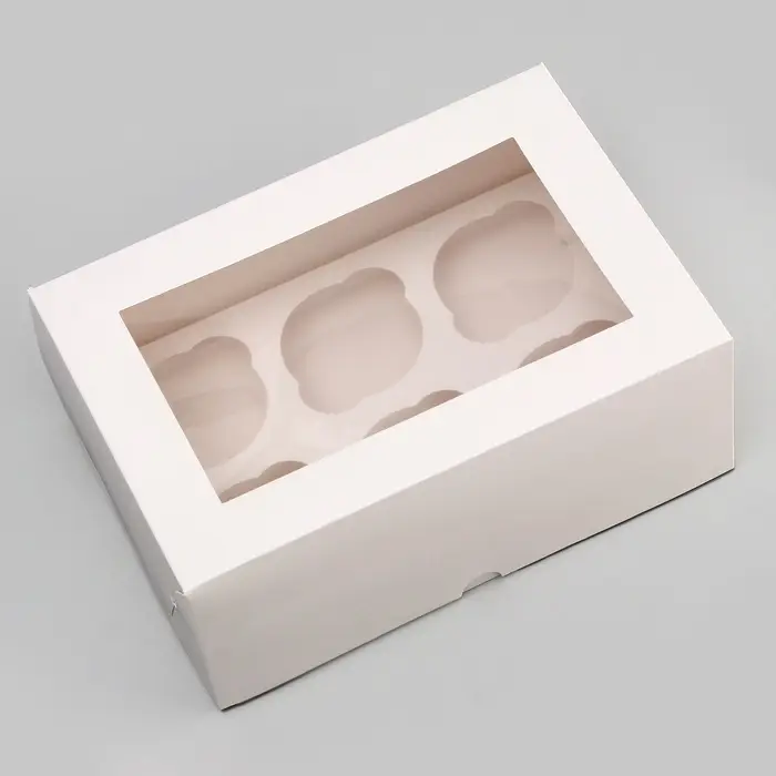 Коробка для 6 капкейков с окном, белая, 25&times;17&times;10 см