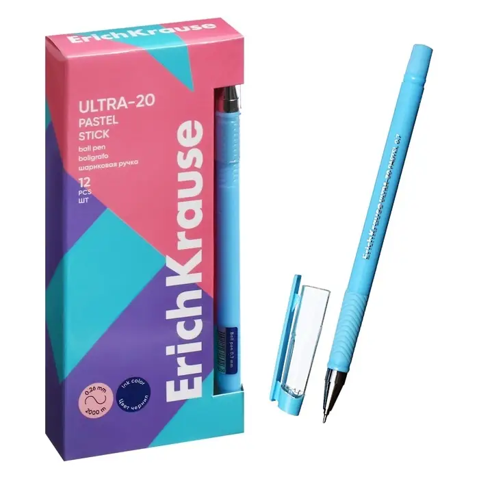 Ручка шариковая ErichKrause. ULTRA-20 Stick Pastel, синий стержень, узел 0.7 мм