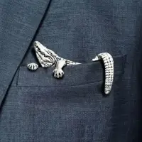 Брошь для кармана "Крокодил", цвет чернёное серебро