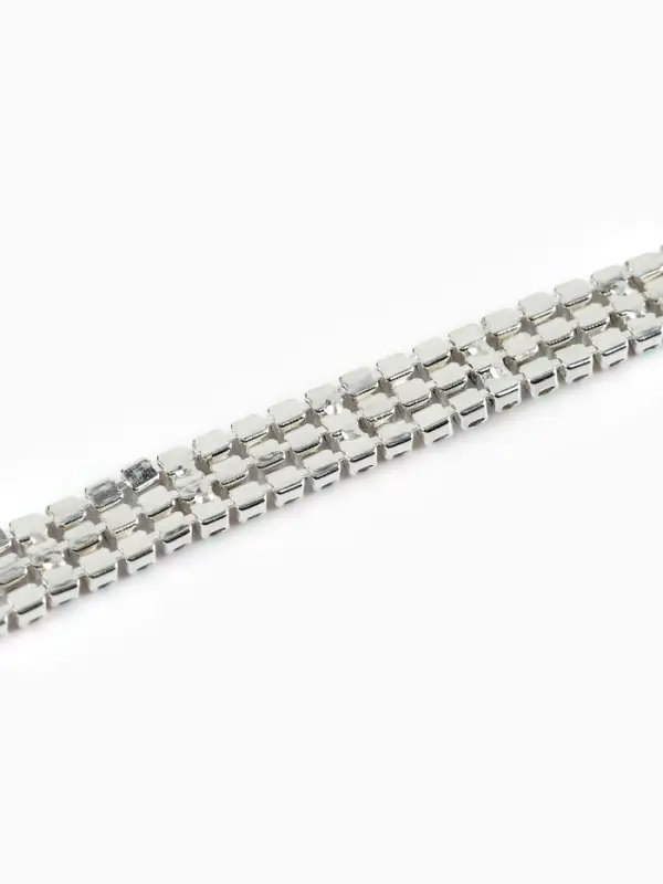Цепь со стразами, с голографией, 3 ряда, металл, стекло, 6 мм, 4.5&plusmn;0.2 м, цвет серебряный