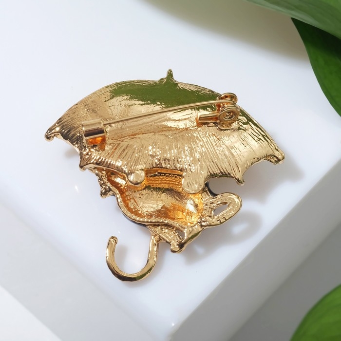 Брошь «Кошка» под зонтом, цвет чёрно-жёлтый в золоте Брошь «Кошка» под зонтом, цвет чёрно-жёлтый в золоте