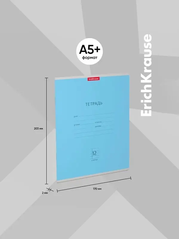 Тетрадь 12 листов в клетку ErichKrause «Классика», обложка мелованный картон, голубая Тетрадь 12 листов в клетку ErichKrause «Классика», обложка мелованный картон, голубая