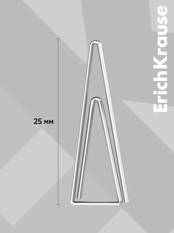 Скрепки канцелярские 25 мм, 100 штук, ErichKrause, никелированные, треугольные, картонная упаковка