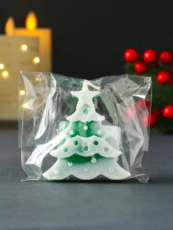 Свеча новогодняя Свеча новогодняя "Ёлочка с огоньками" 60х70 мм, зелёный