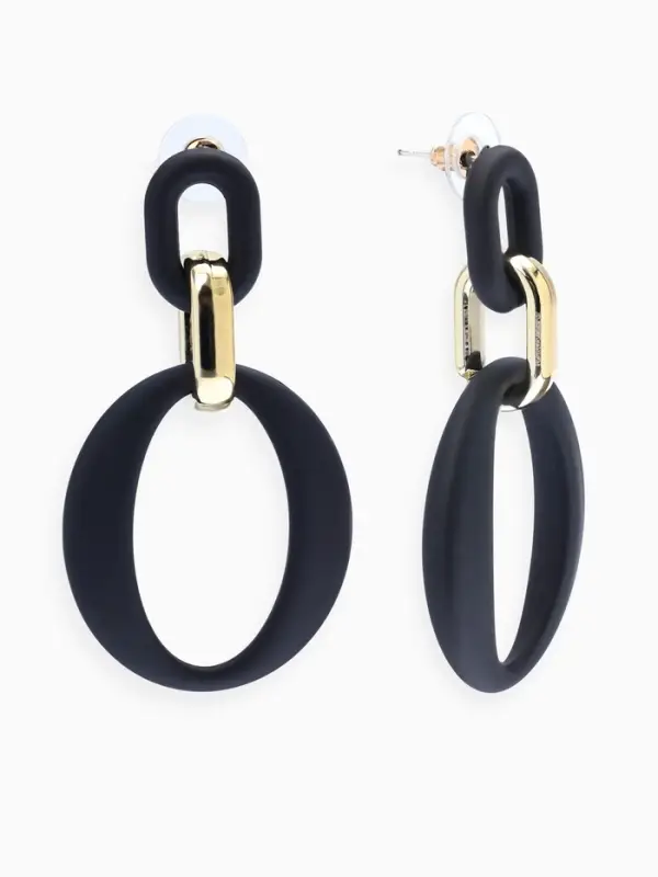 Серьги металл &laquo;Цепь&raquo;, кольцо и овал, 3 звена, золотисто-чёрные
