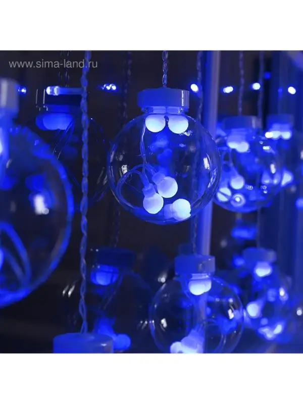 Гирлянда &laquo;Бахрома&raquo; 2.4&times;0.7 м с насадками &laquo;Шарики&raquo;, IP20, прозрачная нить, 108 LED, свечение синее, 8 режимов, 220 В