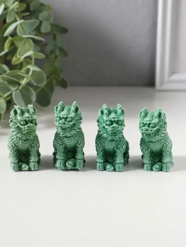 Сувенир полистоун "Собаки Фу" набор 4 шт зелёный 2,3х4,5х5 см