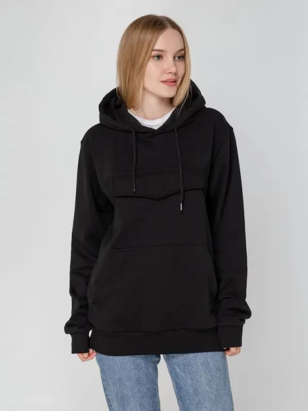 Худи унисекс с карманом на груди Chest Pocket, черное, размер XS/S Худи унисекс с карманом на груди Chest Pocket, черное, размер XS/S