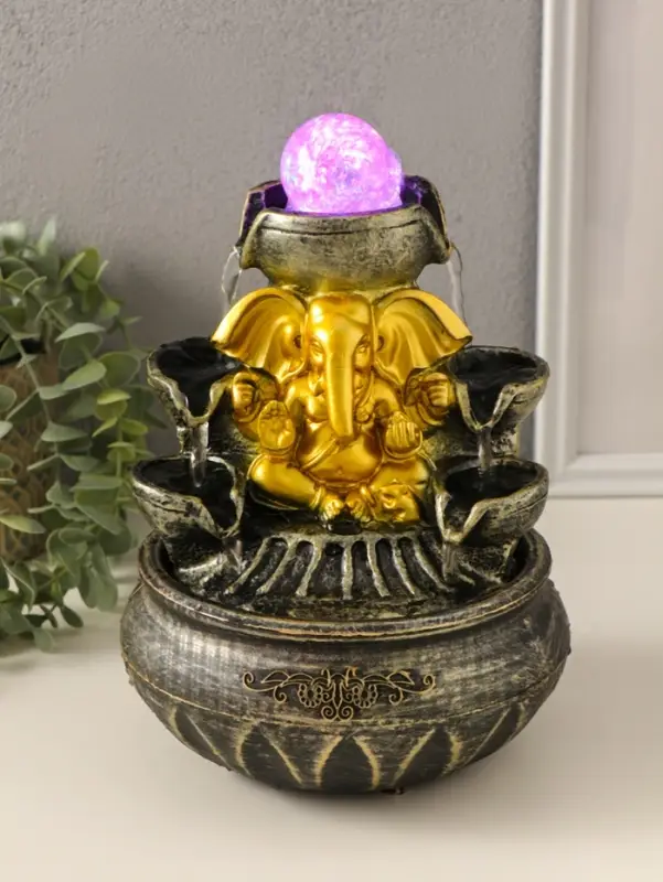 Фонтан настольный от сети, подсветка "Ганеша у фонтана" 16х16х23 см