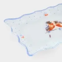 Блюдо сервировочное новогоднее Доляна «Снегири на ветке"», 25×16 см, стекло, белое, голубое