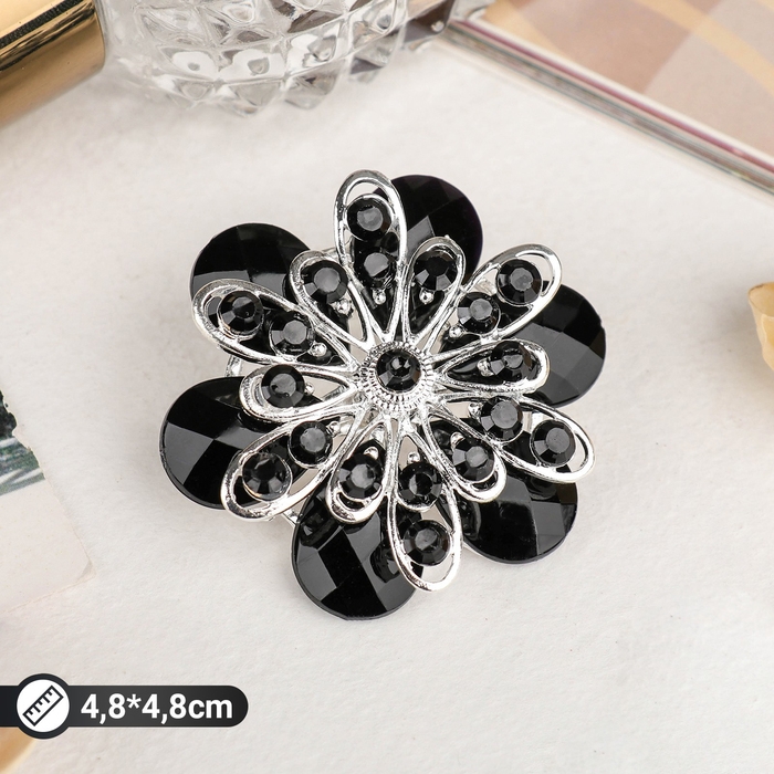 Брошь «Цветок» астры, цвет чёрный в серебре Брошь «Цветок» астры, цвет чёрный в серебре