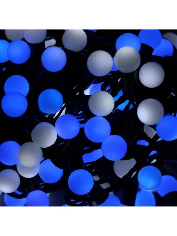 Гирлянда &laquo;Нить&raquo; 20 м с насадками &laquo;Шарики 1.5 см&raquo;, IP44, тёмная нить, 200 LED, свечение бело-синее, мигание, 220 В