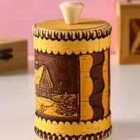 Туес шитый "Домики", D8смхH(с хватком)14см, береста Туес шитый "Домики", D8смхH(с хватком)14см, береста