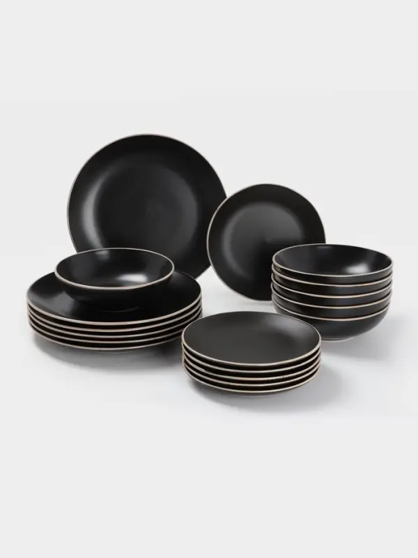 Набор тарелок Доляна &laquo;Ваниль&raquo;, 18 предметов: 6 тарелок d=19 см, 6 тарелок d=27 см, 6 мисок d=19 см, керамика, чёрный