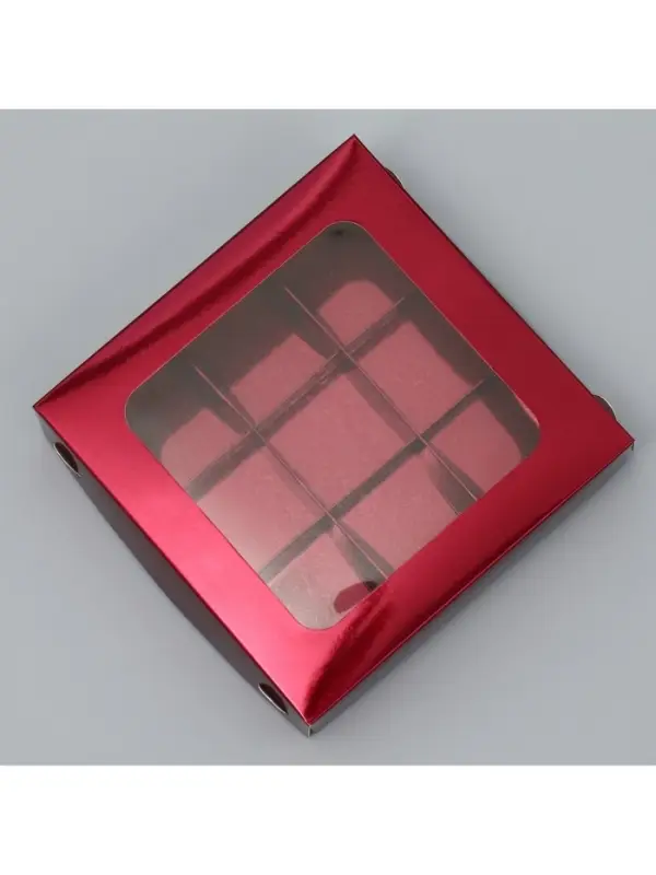Коробка для конфет, кондитерская упаковка, 9 ячеек, &laquo;Бордовая&raquo;, 14.7&times;14.7&times;3.5 см