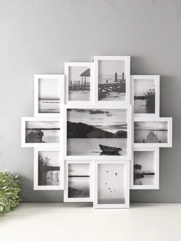 Фоторамка пластик на 11 фото 10х15, 13х18, 20х25 см "Семейные моменты" белая 61,5х60 см