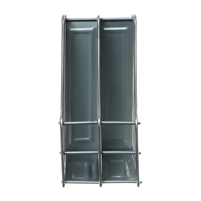 Лоток для бумаг А4, вертикальный, металлическая сетка, 2 отделения, серый