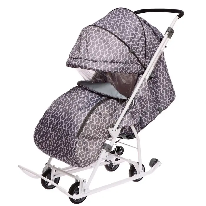 Санки-коляска «Наши детки 3-1К», принт: с ромбиками серый Санки-коляска «Наши детки 3-1К», принт: с ромбиками серый