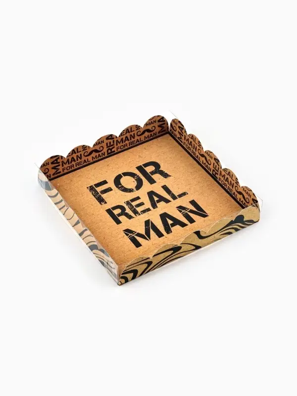 Коробка для печенья, кондитерская упаковка с пластиковой крышкой, &laquo;Для настоящего мужчины&raquo;, 18&times;18&times;3 см