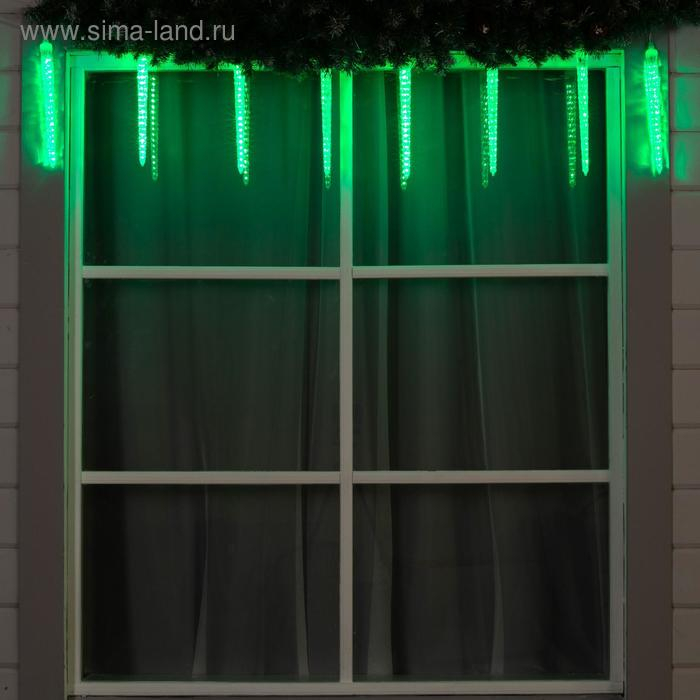 Гирлянда «Сосульки рифленые» 2.5 × 0.3 м, IP65, прозрачная нить, 192 LED, свечение зелёное с эффектом стекания, 12 В