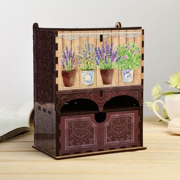 Чайный домик двойной с ящиком Чайный домик двойной с ящиком "Лаванда в горошках" 20х8,7х15,2 см