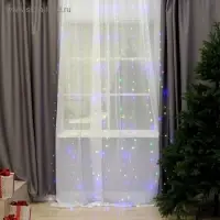 Гирлянда &laquo;Занавес&raquo; 2.8&times;3 м, роса на крючках, с пультом, IP20, серебристая нить, 300 LED, свечение мульти, 8 режимов, USB