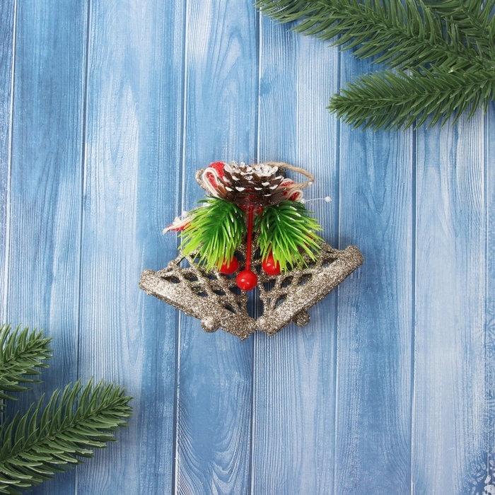 Украшение ёлочное Украшение ёлочное "Колокольчик блеск бантик" 8х10,5 см, золото