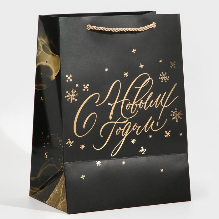 Пакет подарочный новогодний ламинированный «Золото», 21 х 30 х 15 см