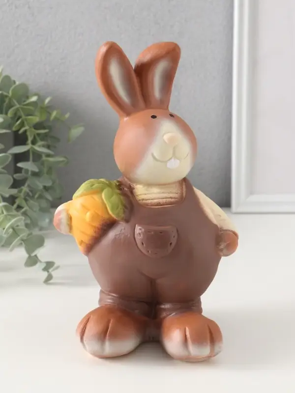 Фигурка (гипс) Кролик-фермер Кофе шоколад, 20,5х12х11 см