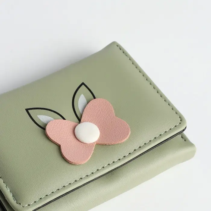 Кошелёк &laquo;Цветочек&raquo;, маленький, для девочки, на кнопке, зелёный