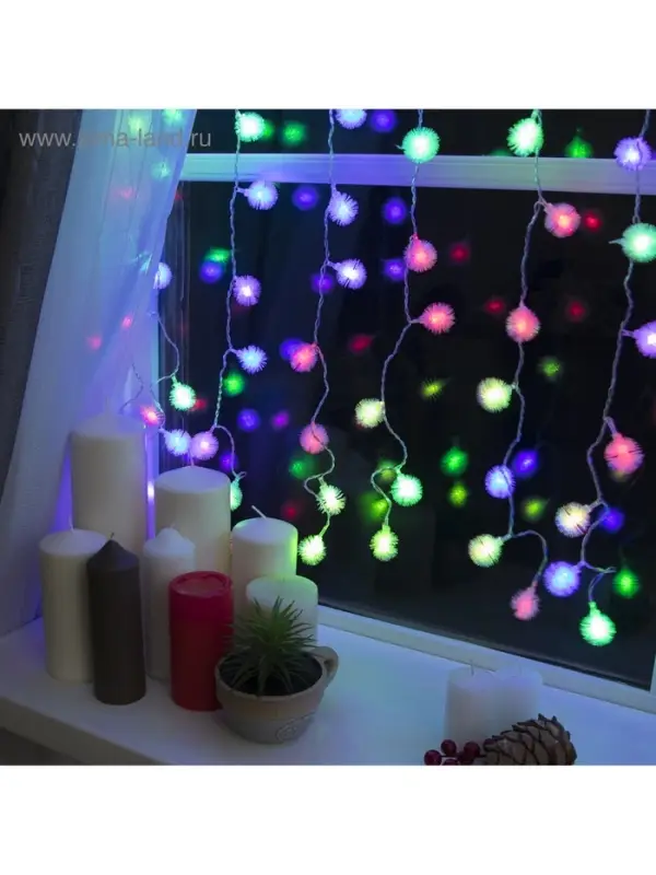 Гирлянда &laquo;Занавес&raquo; 2&times;1.5 м с насадками &laquo;Ёжики&raquo;, IP20, прозрачная нить, 360 LED, свечение мульти (RG/RB), мигание, 220 В