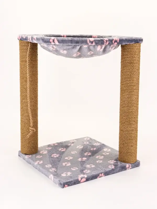 Когтеточка Зверьё Моё c гамаком, 40 х 40 х 50 см, джут, розовая пантера