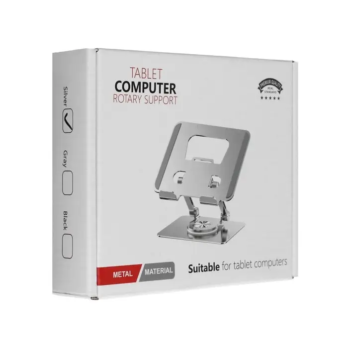 Подставка для планшета, регулируемая складная, поворот на 360&deg;, металл, серебристая