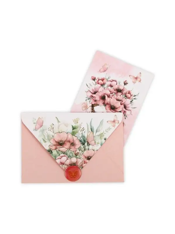 Конверт для денег с открыткой и наклейкой &laquo;Нежные цветы&raquo;, тиснение, акварельный картон, 16 х 11 см