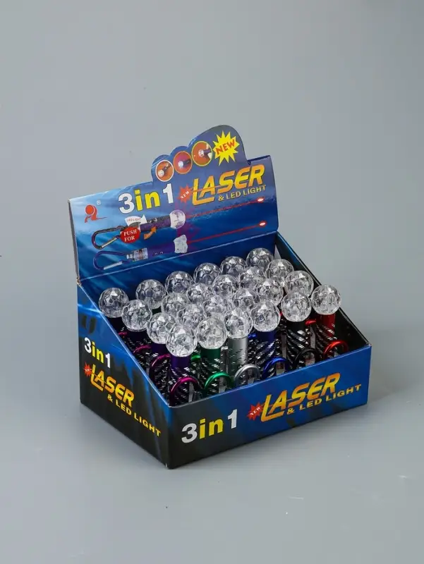 Фонарик - лазер брелок для ключей на карабине &laquo;Шар&raquo;, МИКС