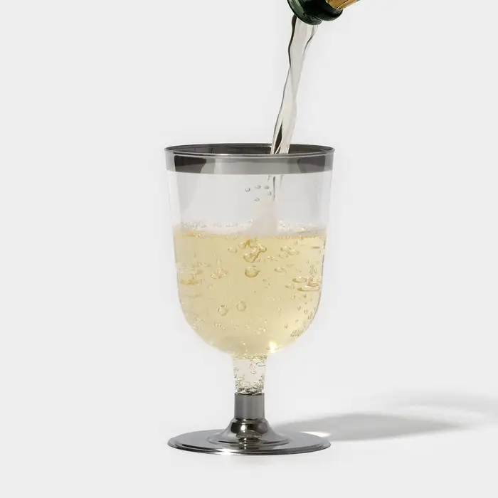 Бокал пластиковый одноразовый для вина «Кристалл», 200 мл, с металлизированными каемками, цвет прозрачный, 6 шт/уп