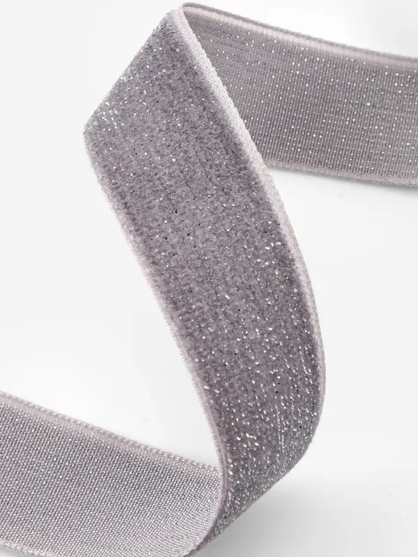 Лента бархатная, с серебряным люрексом, 20 мм, 18&plusmn;1 м, серая №184
