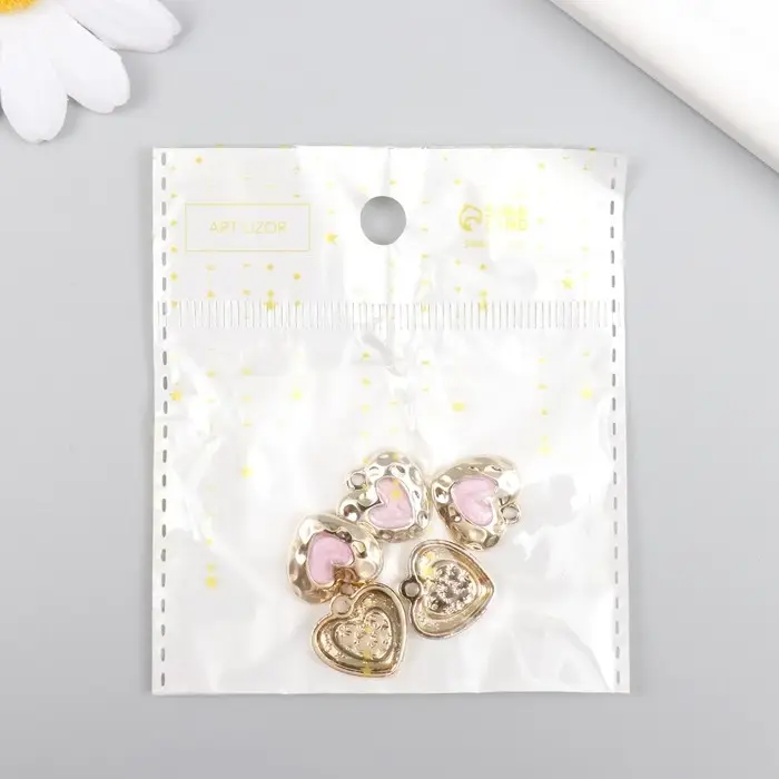 Металлический элемент, декоративная подвеска «Арт Узор. Розовое сердце в золотой оправе», эмаль, 0.2×1.6×1.6 см