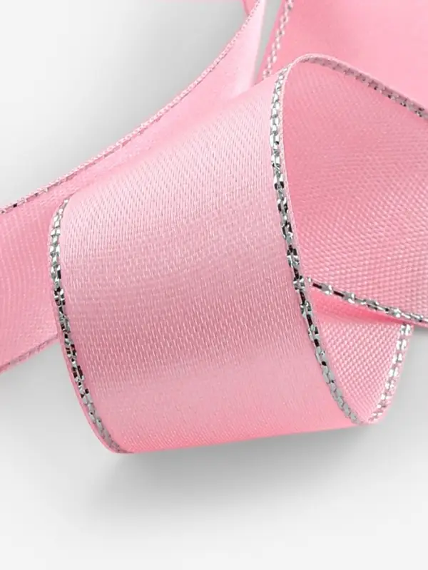 Лента атласная, с серебряным люрексом, 25 мм, 23±1 м, розовая №004 Лента атласная, с серебряным люрексом, 25 мм, 23±1 м, розовая №004