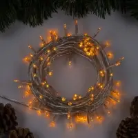 Гирлянда &laquo;Нить&raquo; 10 м, IP20, прозрачная нить, 100 LED, 8 режимов, 220 В, свечение жёлтое