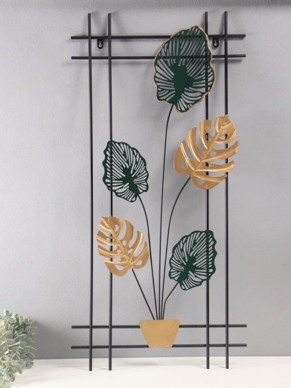 Декор настенный металл "Монстера в горшке" 98,5х48,5 см