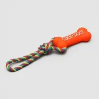 Игрушка для собак &laquo;Кость&raquo;, 14 см, резиновая, с ручкой из каната, до 37 см, цвет МИКС
