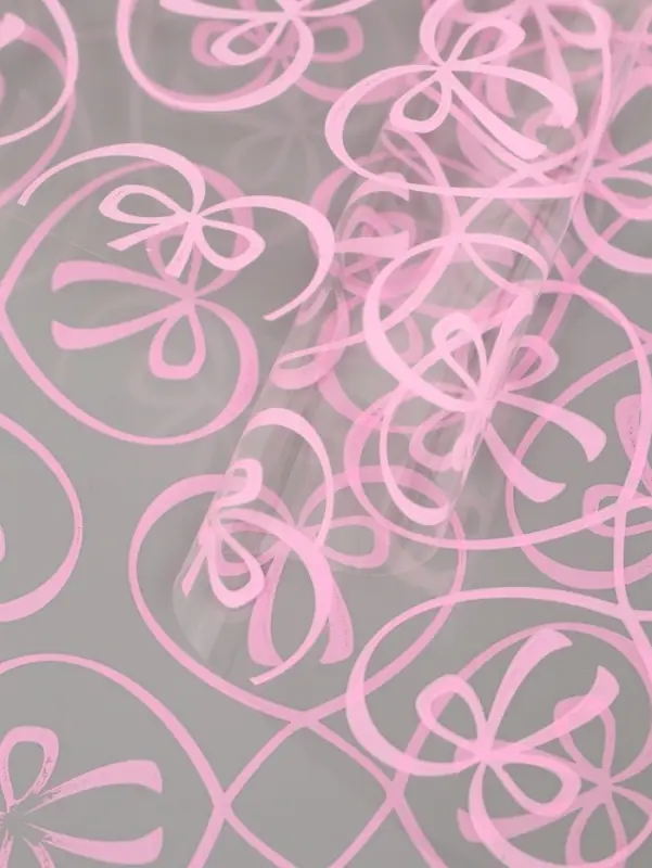 Плёнка для цветов &laquo;Бантики&raquo;, прозрачная/розовая, 0.6&times;9.3&plusmn;5% м, 40 мкм, 200 г