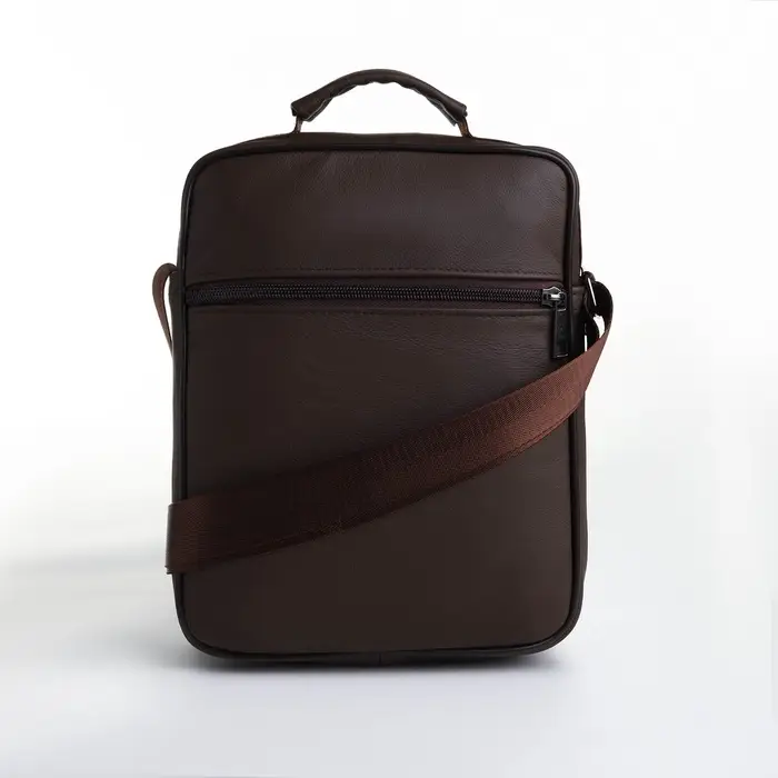 Сумка кросс-боди мужская на молнии, с ручкой, 3 наружных кармана, 19&times;8.5&times;25 см, коричневая