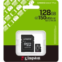 Карта памяти Kingston micro SDXC,128GB,Canvas Select Plus,150MB/s,с адапт